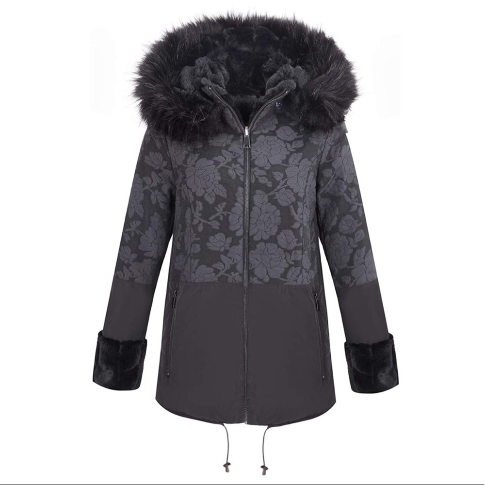 Double Sided Faux Fur Jacket Hooded Fur Collar